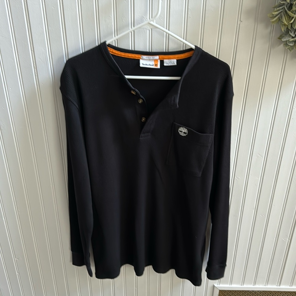 Timberland Men black long sleeve waffle tee L